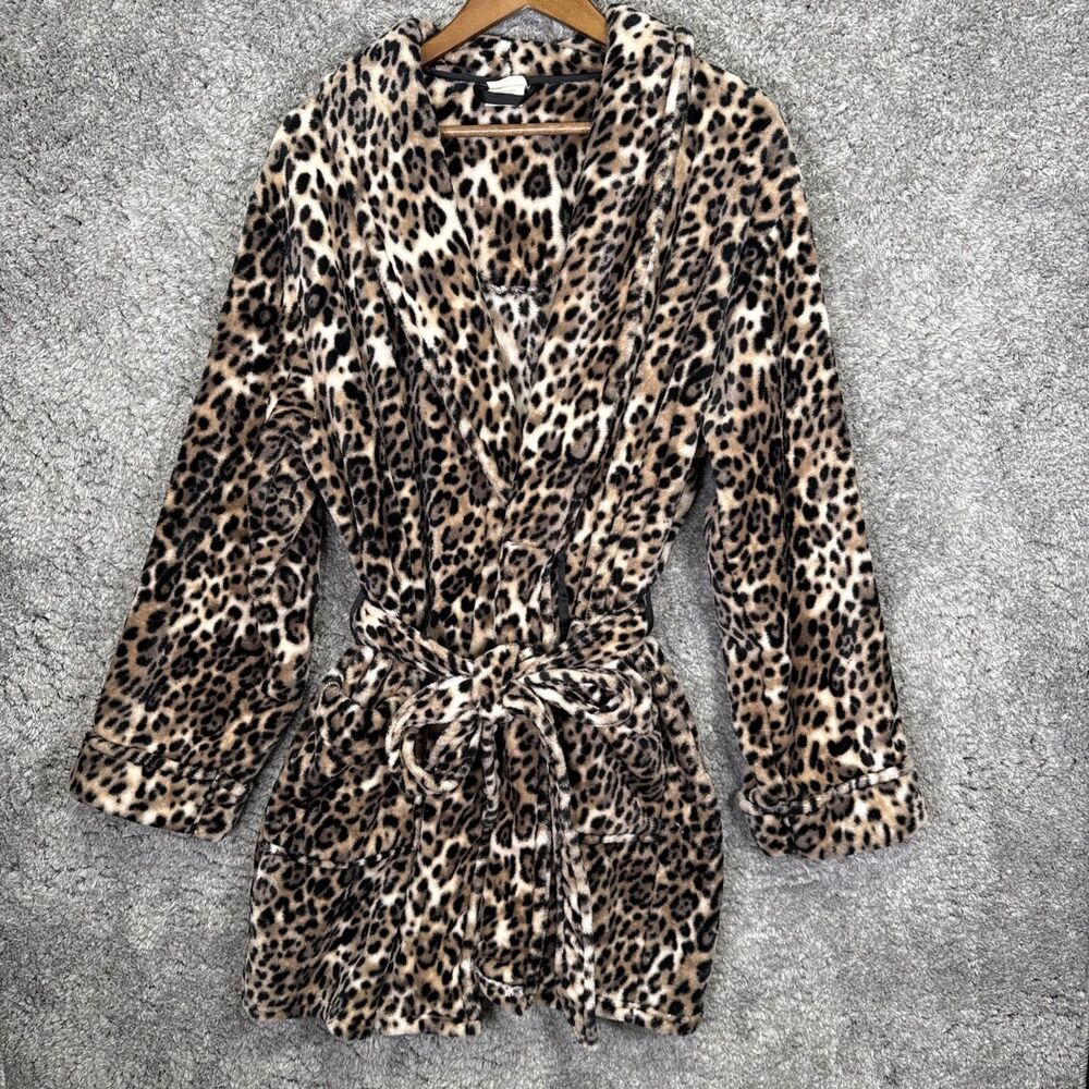 Soma Women’s Leopard Print Robe Fleece Soft Plush Size L/ XL Comfort Sleepwear
